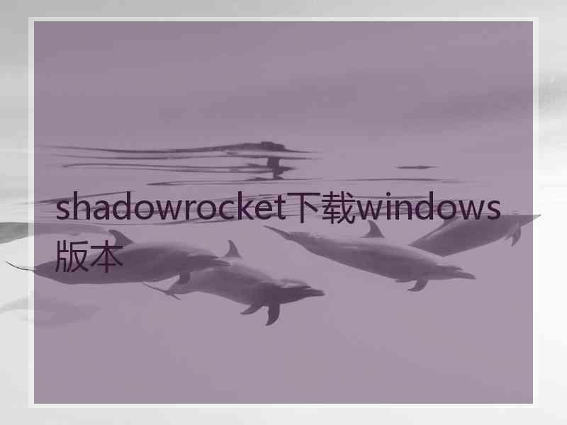 shadowrocket下载windows版本